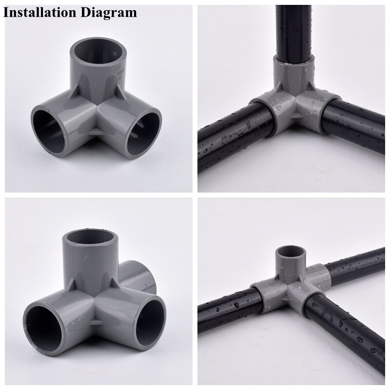 1Pc 20~50mm Grey PVC Pipe Connector 3/4/5/6-Ways Three Dimensional Joint, Aquarium Garden Watering Irrigation Water Tube Joint