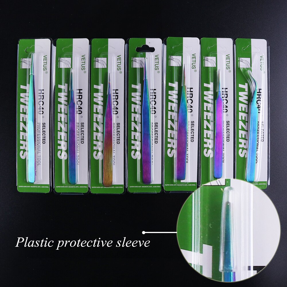 Rvs Wimper Pincet Regenboog Anti-Statische Gebogen Rechte Wimper Extension Rhinestone Picking Make-Up Tool JINB01-07