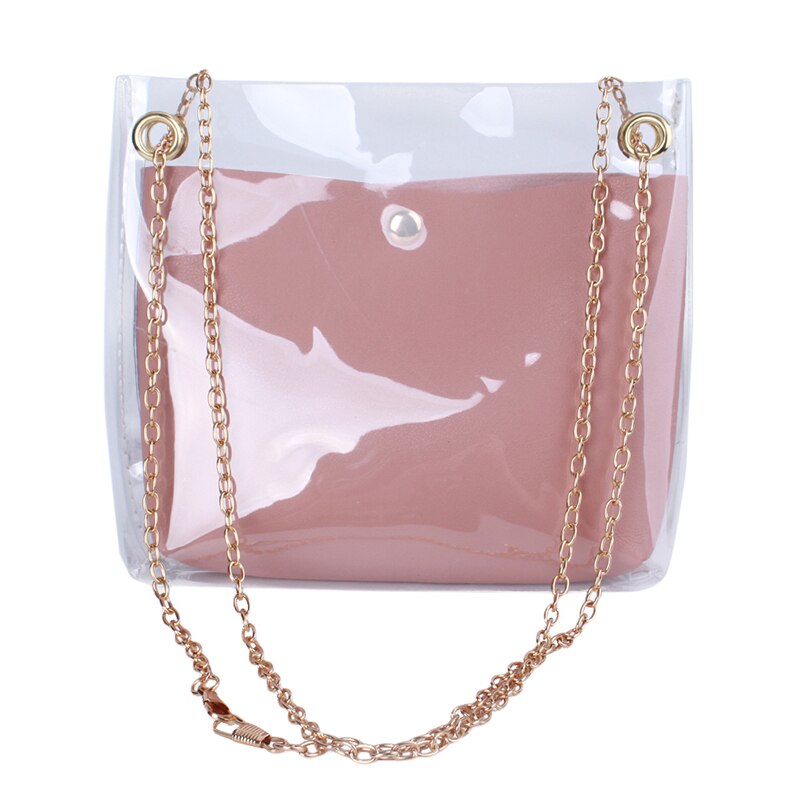 Women Small Solid Shoulder Bag Messenger Bag Crossbody Bag PU Phone Coin Bag Transparent Bag Female Bucket Bag: Pink