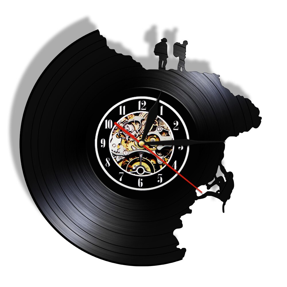 Escalador de roca negro vinilo LP disco colgante Reloj de pared escalada Color cambiante lámpara de noche montañismo LED retroiluminación Saat: No LED