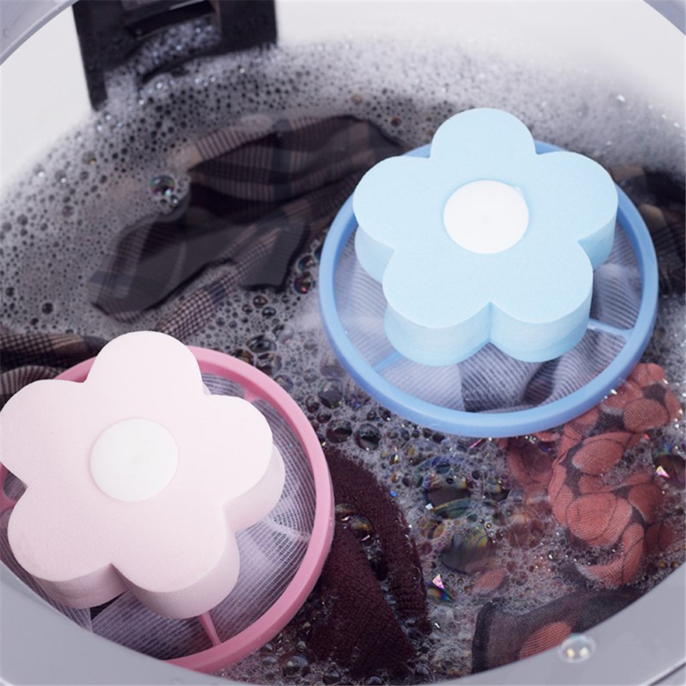 1Pc Flower Shape Home Washing Machine Floating Net Bag Hair Removal Ball Debris Thread Cleaning Filter Net Lint Mesh Bag