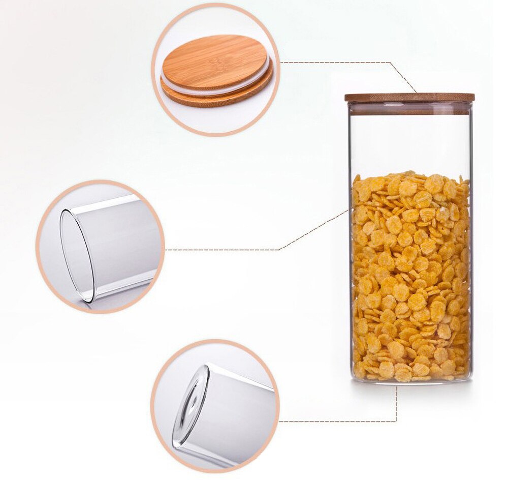 Glass Food Storage Jars, Kitchen Food Container Jar With Bamboo Lids