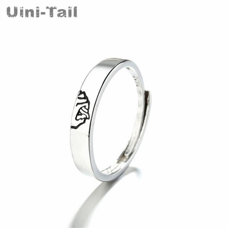Uini-Tail 925 Sterling Silver Holder Hand Couple Opening Ring Trendy Flowing Jewelry ED707