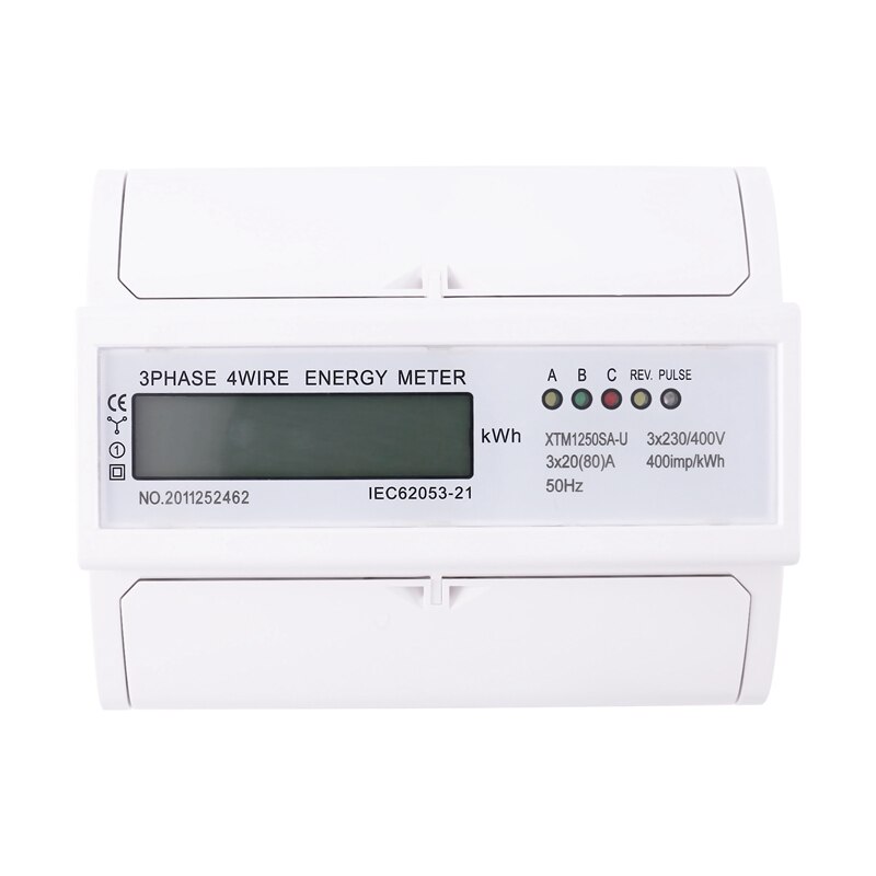 3 Phase 4 Wire Electric Digital Kwh Energy Meter LCD Three Four Wire DIN-Rail KWh Meter 230V/400V: 20-80A