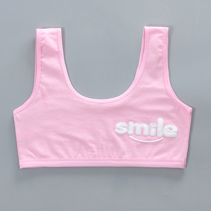 8-18 Years Cotton Teen Girl Training Bra Double layers Puberty Adolescent Vest Wireless Children Tank Tops KF029: pink