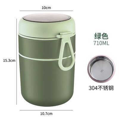 710Ml Rvs Lunchbox Drinkbeker Met Lepel Voedsel Thermische Jar Geïsoleerde Soep Thermos Containers Thermische Lunchbox: Green 710ml