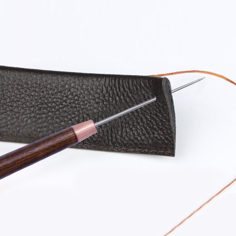 KAOBUY 2PCS Wood Handle Awl Leather Straight Awls Hole Puncher Drills Leather Punching Tools For Leather Hand Stitching