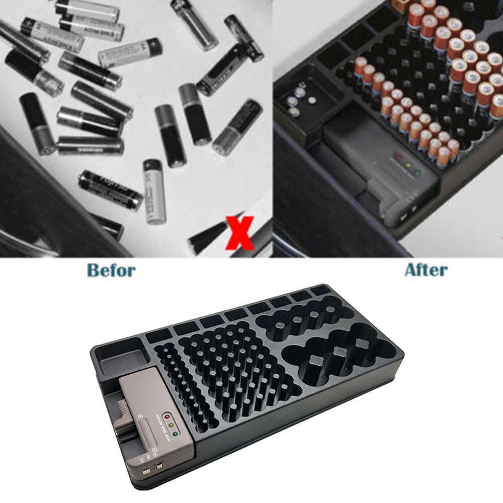 Battery Storage Organizer Holder with Tester Battery Caddy Rack Case Box Holders Including Battery Checker For AAA AA C