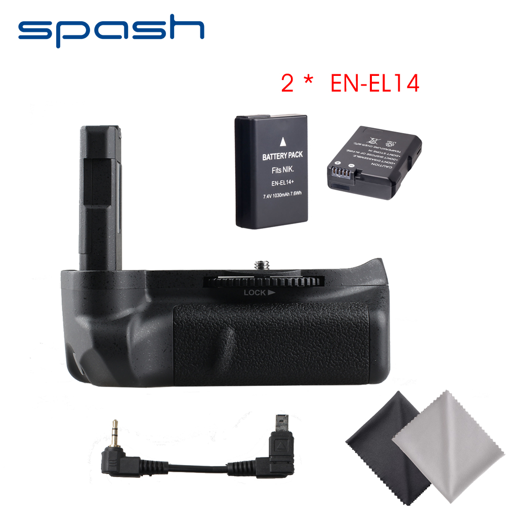 spash Vertical Battery Grip with 2pcs EN-EL14 Batteries for Nikon D5300 D5200 D5100 as MB-D51 Handgrip Holder Pack Battery Set