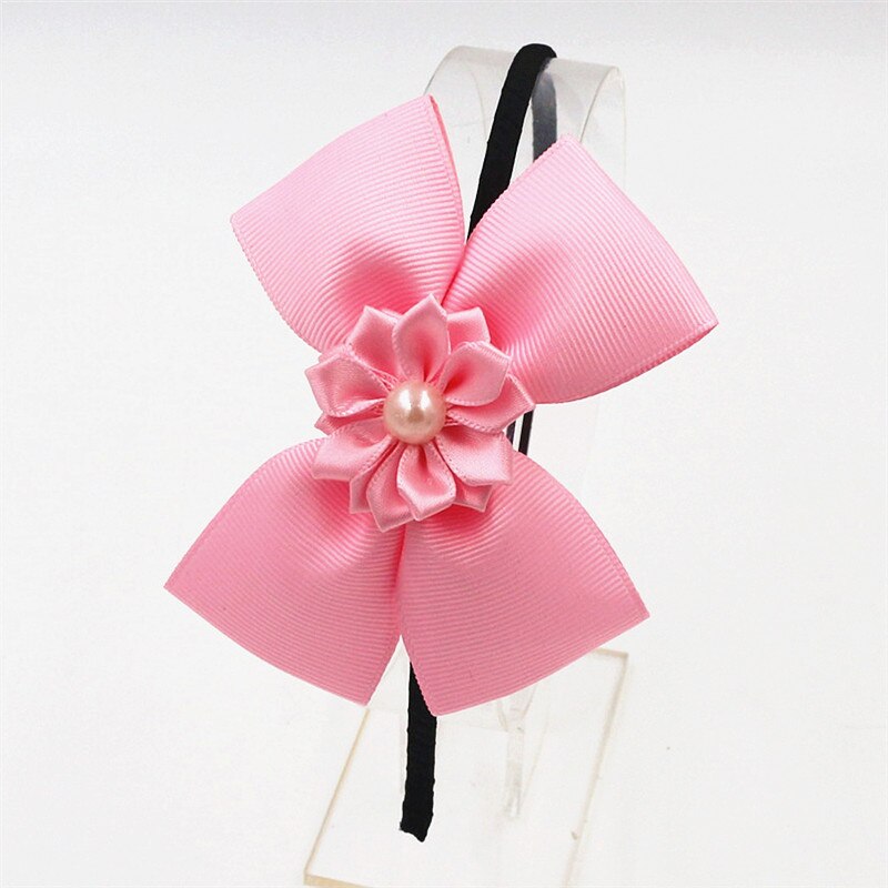 Diademas de lazo de para niña, Aro para el pelo con perlas y flores, lazos de princesa, diadema para niña, accesorios para el cabello: Rosa