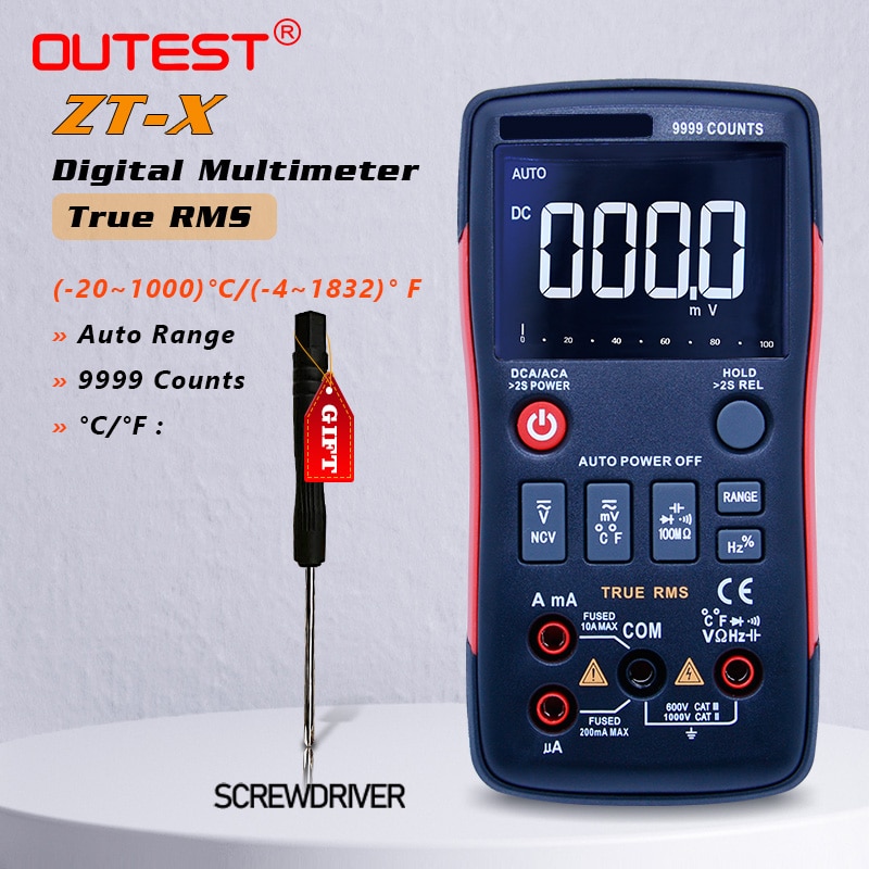 True-RMS Digital Multimeter Button 9999 Counts Auto/Manual With Analog Bar Graph AC/DC Voltage Ammeter Current Ohm RM409B