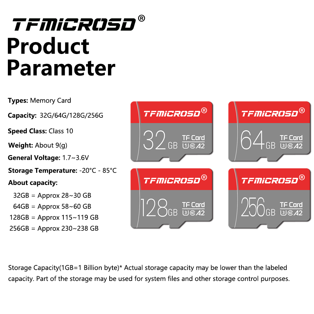TFMICROSD 32GB U1 C10 Karta pamięci 64GB UHS-3 A2 mini karta SD szybka 25MB/S 128GB 256GB Karta TF do aparatów fotograficznych FD53676533