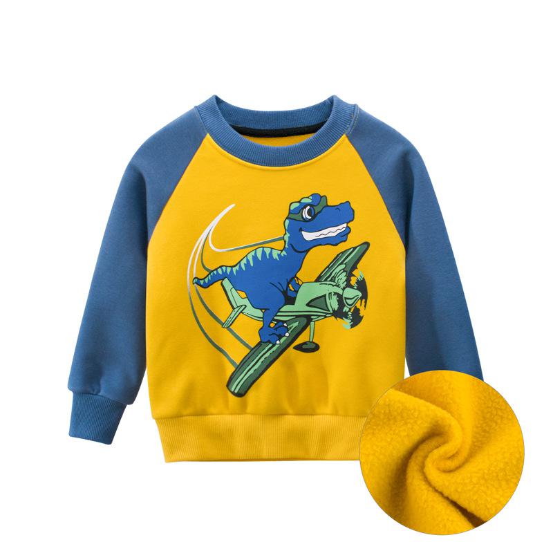 Børne Sweater OrangeMom - Dinosaur Cartoon Mønster - Langærmet - Bomuld & Polyester: Gullkl / 7t