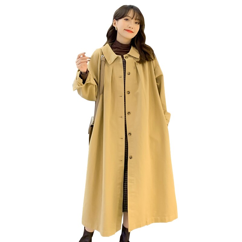 Trench-coat à col rabattu pour femme enceinte, manteau de grande taille, couleur unie, automne-hiver