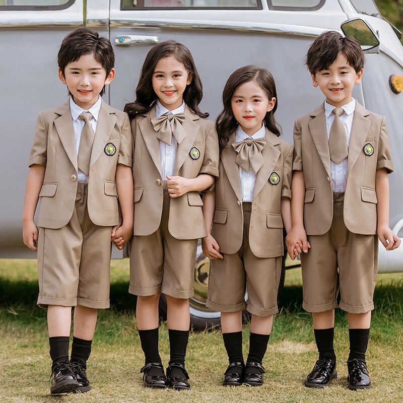 Dzieci mundurek szkolny dziewczyny chłopcy krótki rękaw marynarka płaszcz koszula sukienka szorty ubrania krawat zestaw koreańnarty japońnarty strój studencki