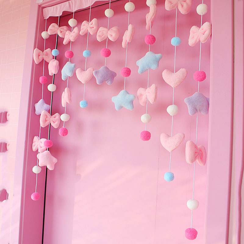 Cortina corta con lazo bonito rosa, partición de hilo, decoración colgante para ventana, cortinas para puerta de dormitorio, cortina para puerta de baño, dormitorio de niñas