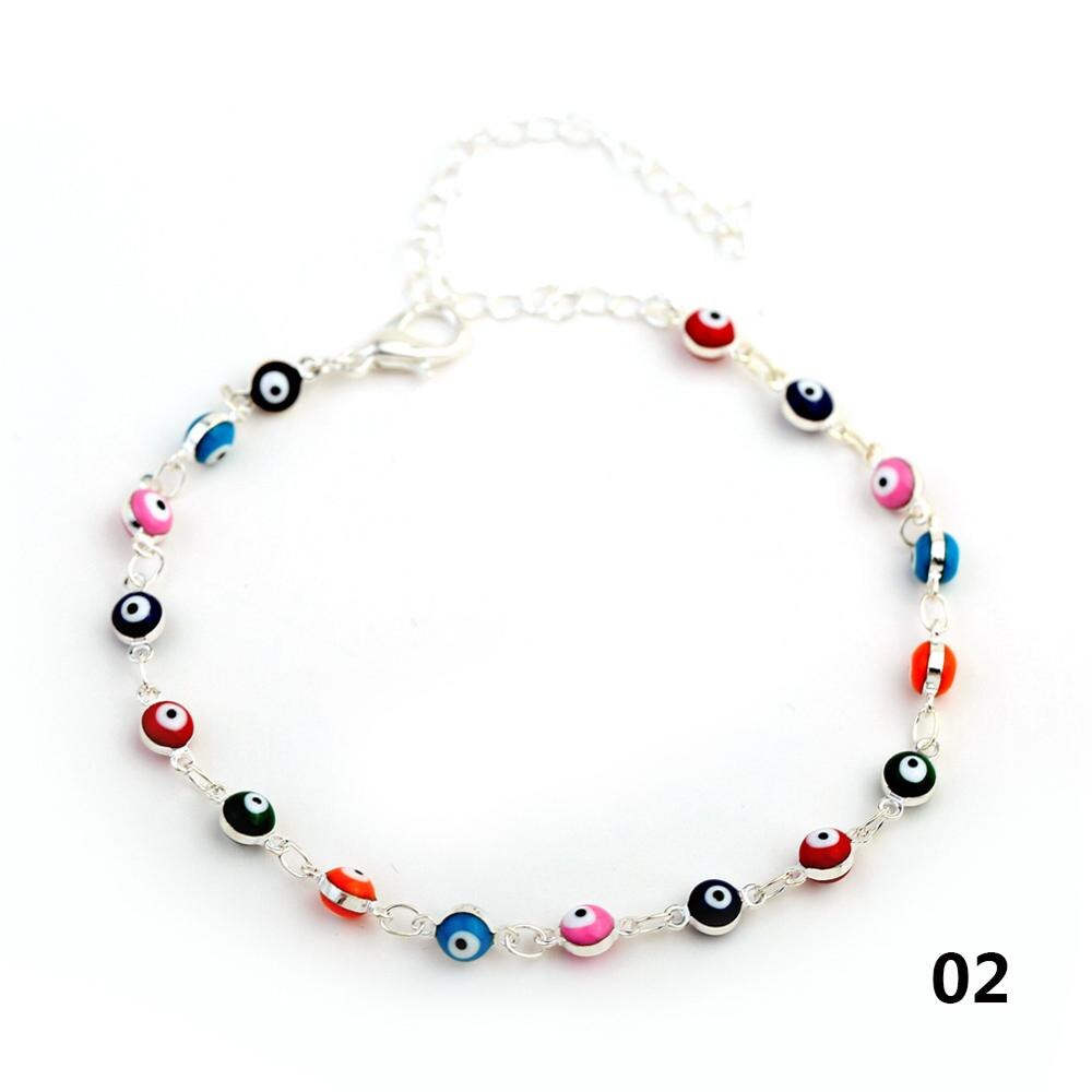 Tobilleras bohemias turcas con cuentas de ojos malvados para sandalias, Pulseras, Tobilleras, pulsera con colgante para Mujer, joyería para el pie #275583: Silver