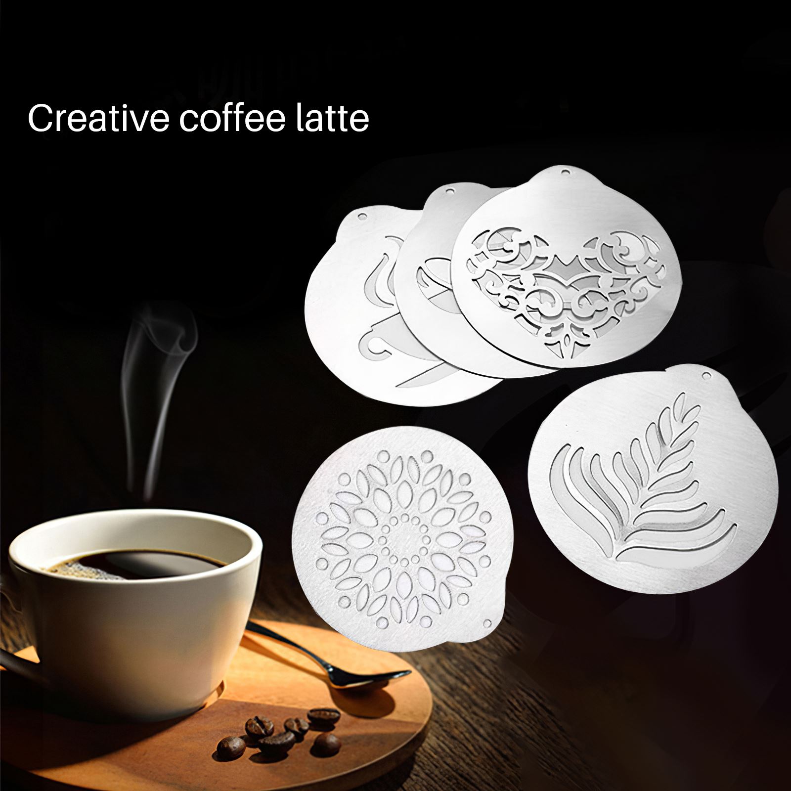 5Pcs DIY Latte Art Stencils Cake Stencils Espresso Decorating Art Smooth Edge Coffee Painting Mold Fondant Coffee Decor Mold