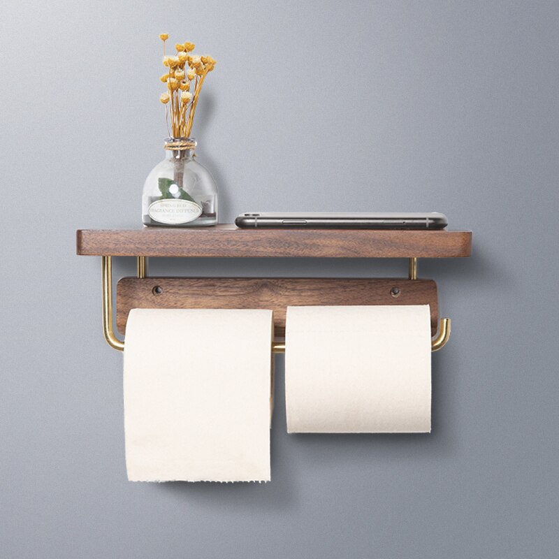 Messing Papier Rolhouder Toiletpapier Handdoek Houder Wc Massief Houten Retro Pastorale Stijl Toiletpapier Rack Papieren Handdoek Opslag