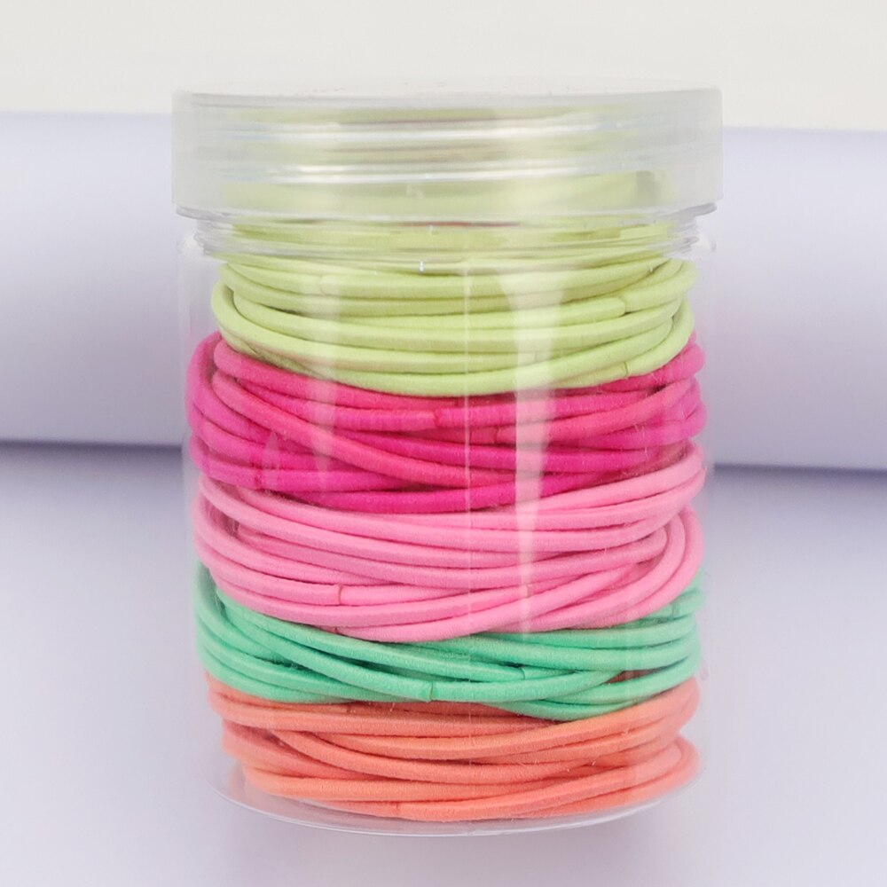 Gomas elásticas de goma para el pelo para niñas y mujeres, gomas finas de colores de 2MM de grosor, accesorios básicos para el cabello, goma bonita para el pelo, botella de 4CM, 100 Uds.: Bright Color 4