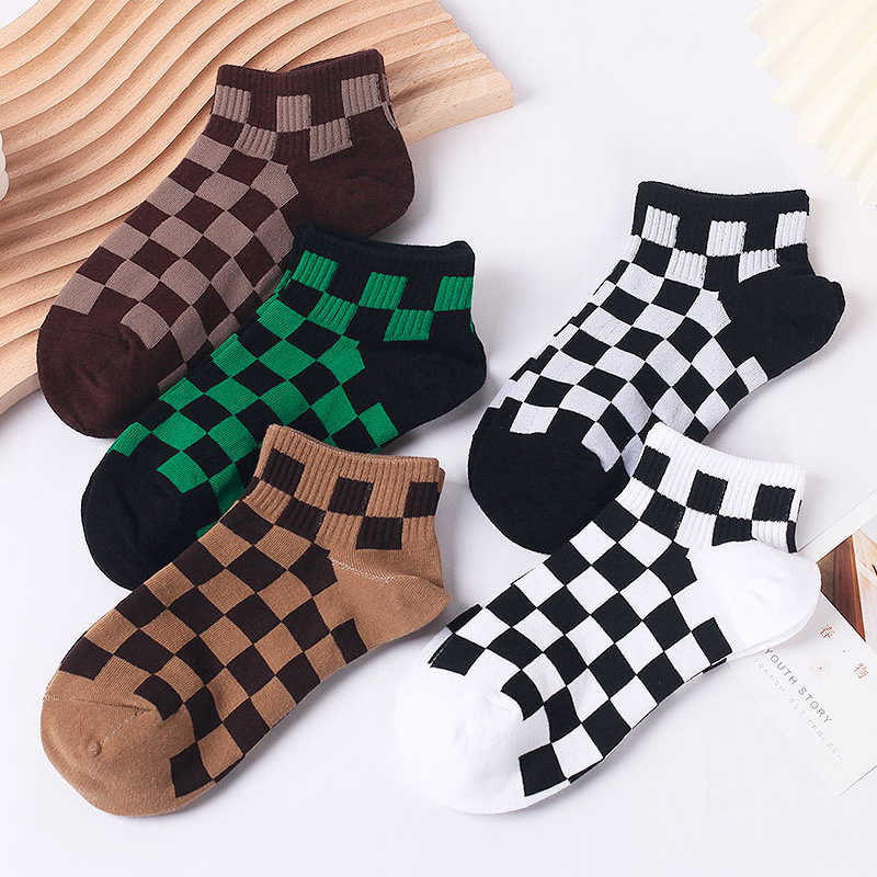 Calcetines tobilleros de algodón estilo Harajuku para mujer, medias cortas con cuadros geométricos, de estilo Hip Hop, para chica