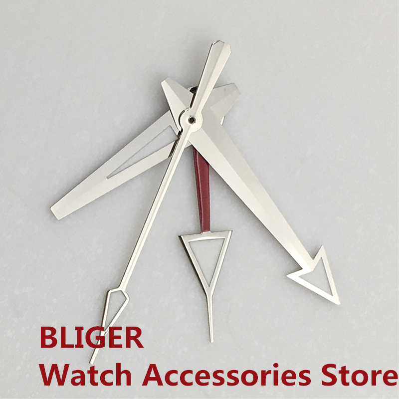 BLIGER Silver Watch Hands Red Blue Green GMT Pointers Fit NH34 Movement Green Luminous 4 PCS: #18/30