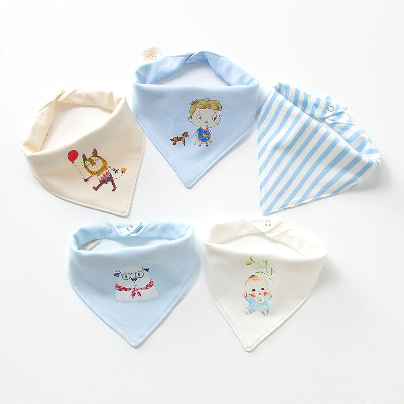 5Pcs Baby Cartoon Katoen Driehoek Slabbetjes Double Layer Snap Spuugdoekjes Voor Jongens Meisjes Baby Spullen Voor Pasgeborenen Kinderen accessoires: 5pcs 3