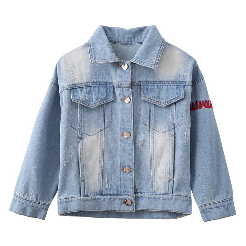 Dżinsowa kurtka dla dziewczyn 4-13 lat dzieci płaszcz dżinsowy wiosną i jesienią z powrotem haftowane litery kurtka dziewczyna płaszcze dziewczynka płaszcz: 5 t