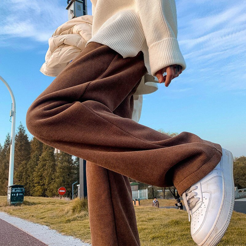 Pantalon décontracté en velours côtelé pour homme, vêtement ample, Tube droit, pour passer la serpillière de sol, en peluche, nouvelle , blanc, marron, pour loisirs, hiver: XXL / Light Brown