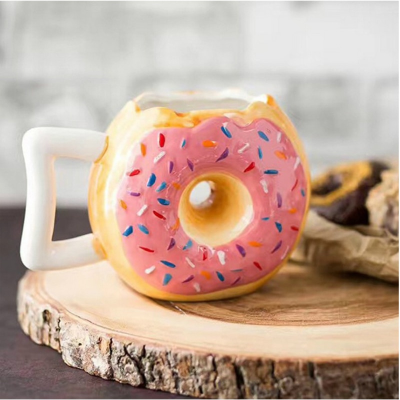 Ceramic Cup Bread Donut Shape Mug Biscuit Milk Coffee Tea Mug with Handle Handmade Glass Office Home Desktop Decor Cup