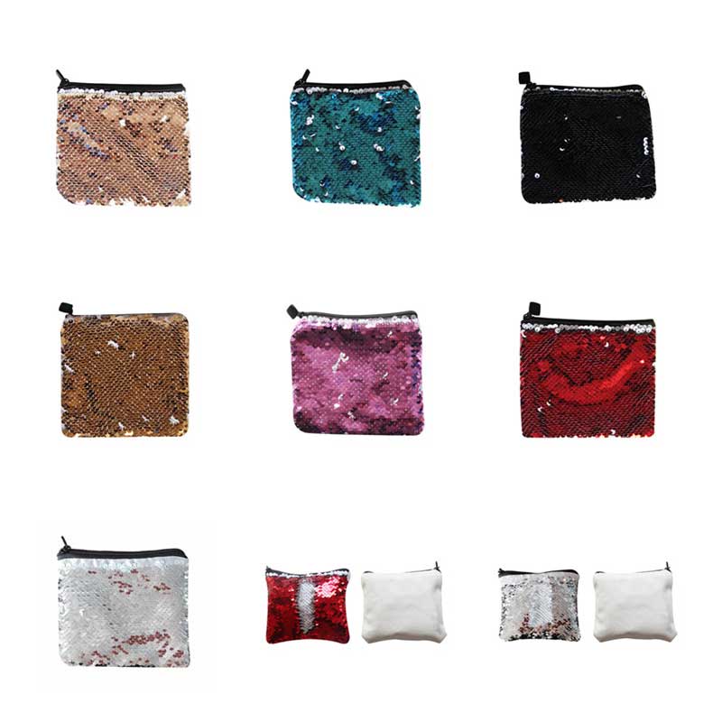 Sublimación en blanco lentejuelas monederos bolsas de transferencia monedero con impresión diy consumibles 20 unids/lote estilo 14,5*12,5 cm: mix colours