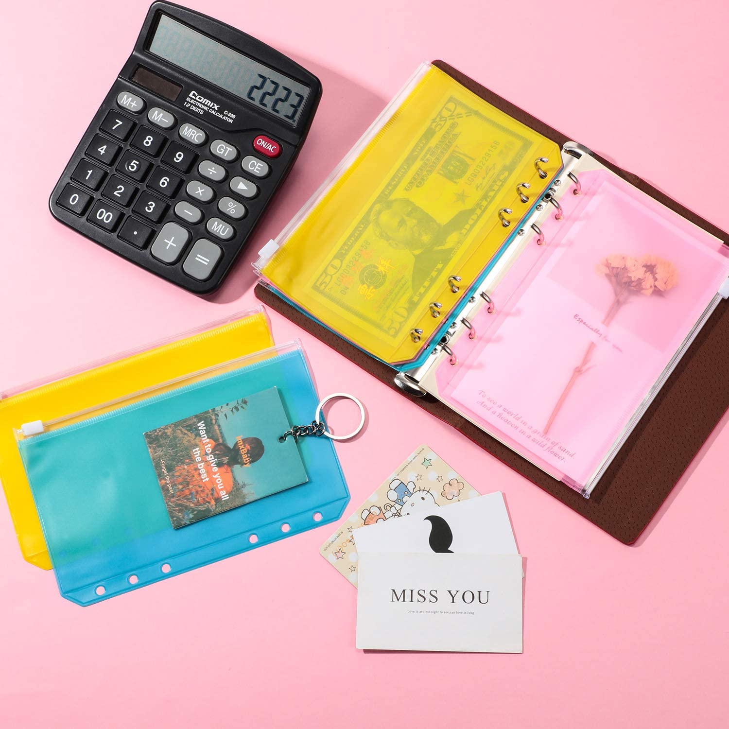 12 Pack A5 Binder Pocket 6 Holes Zipper Folders Bags For 6-Ring Notebook Loose Leaf Colorful Waterproof PVC Pouch