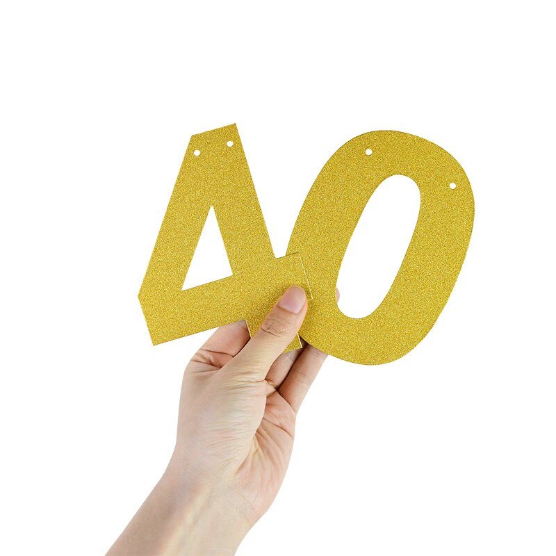7 Flags Glitter Gold Paper Banners HELLO 30 40 50 Letter Number Bunting Garland For Adults Birthday Party Decoration Supplies