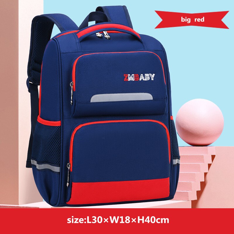 OKKID primary school backpack for boy elementary student backpack kids school bag pack reflective strip children book bag: big red