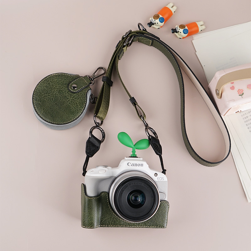 Etui na aparat Canon EOS R50 Pokrowiec na aparat Pokrowiec ochronny Pół etui z paskiem na ramię Torba na aparat Otwarte dno Odporne na stratki: Pomarańczowy / Pakiet 1