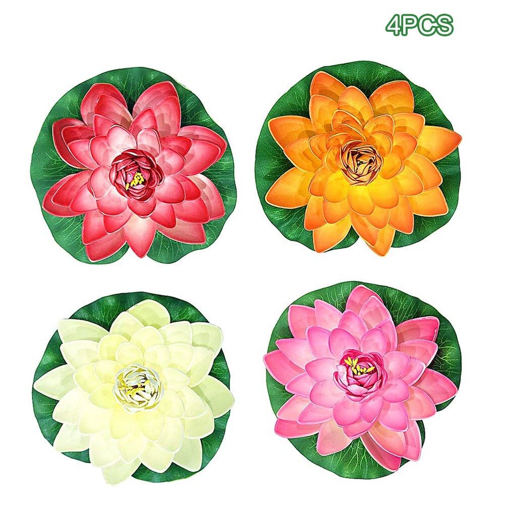 4PCS Artificial Floating Water Lotus Pond Foam Flower Realistic Water Fountain Waterproof Landscape Plants Garden Decoration
