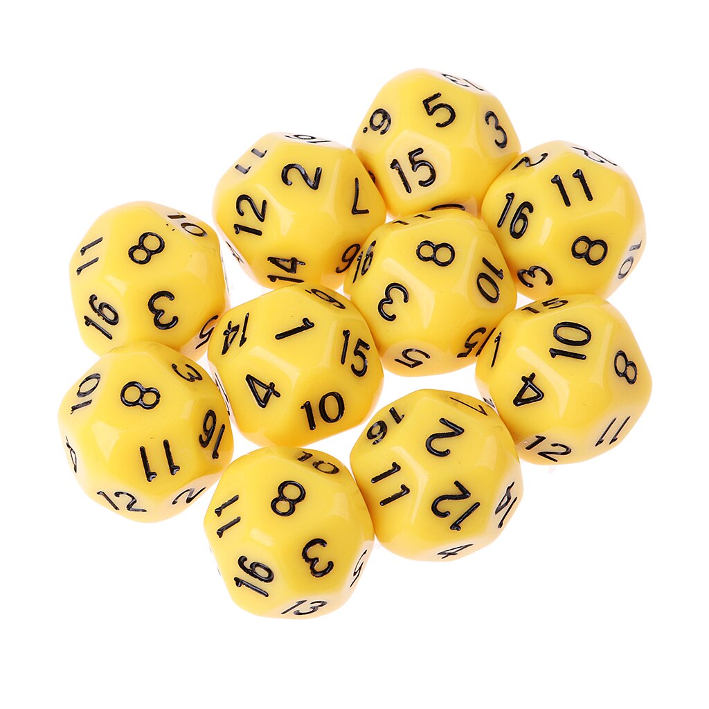 16-Sided D16 Acrylic Dices Table Game Accessory Toys for DND MTG TRPG 10Pcs: Yellow