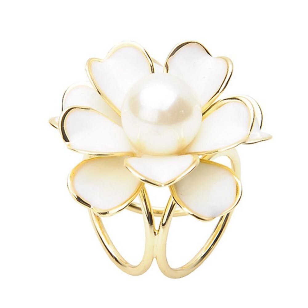 Korean Style Imitation Pearl Camellia Three-ring Scarf Buckle Color Black/White