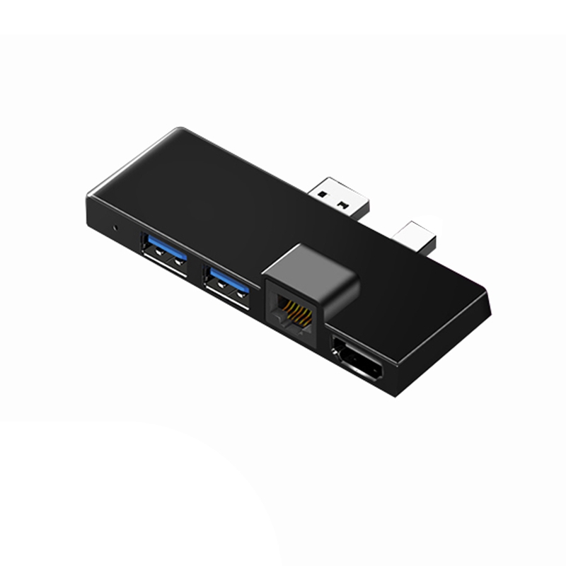 Hub pour Surface Pro 3/USB-C 6, séparateur de Type C à 4K, Compatible HDMI/Gigabit Ethernet /USB3.1/SD TF, 4/5: Black