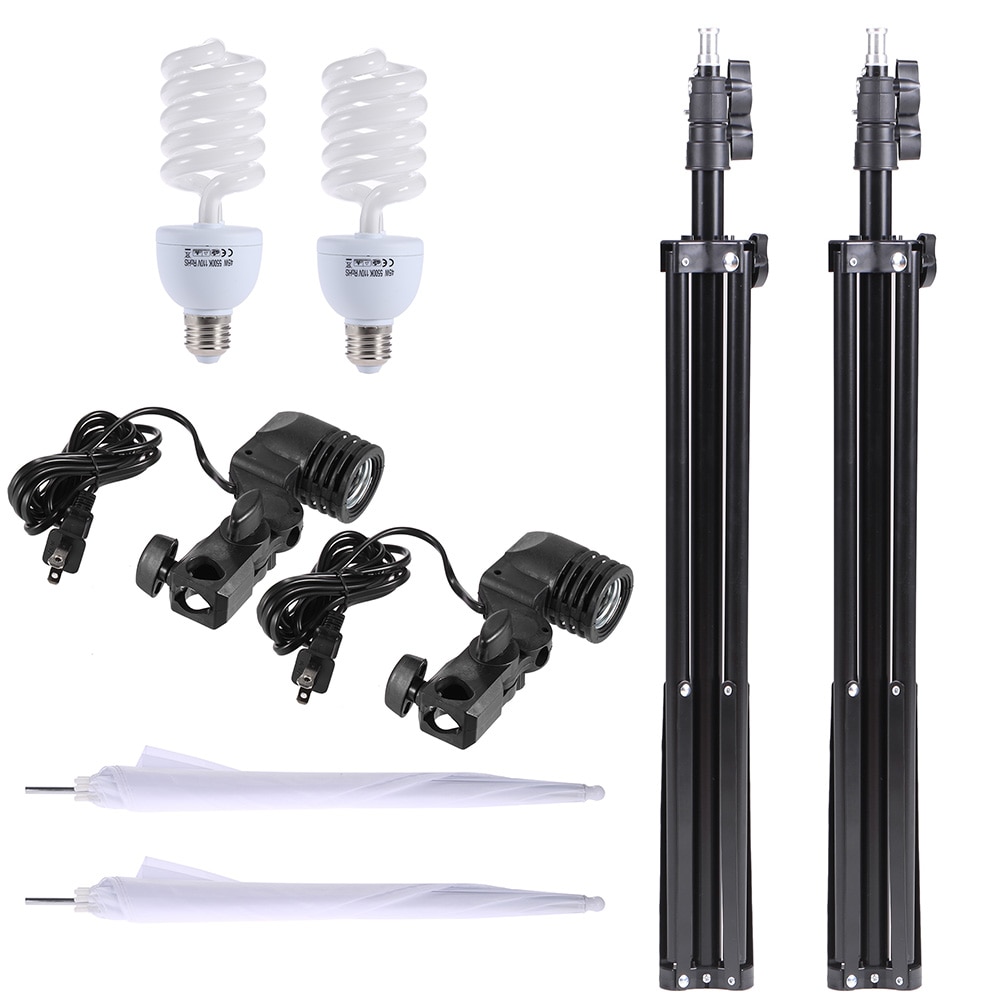 Foto Studio Verlichting Kit Set 2 Meter 6.6Ft Licht Stand 33 Inch Wit Zacht Licht Paraplu 45W Gloeilamp swivel Light Socket