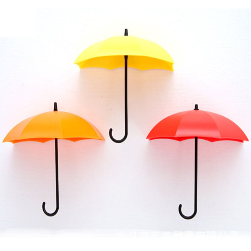 3Pcs Umbrella Shape Hook Wall Hanger Rack Small Items Kitchen Bathroom Wall Mounted Decor Hook Household Multi-purpose Holder: Orange red yellow