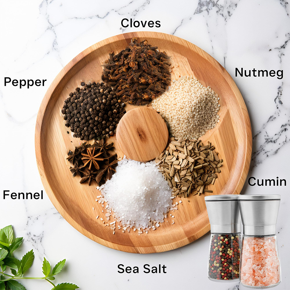 Salt and Pepper Grinder Set - Adjustable Coarseness, Refillable Stainless Steel Pepper Mill Grinders for Kitchen, Spice Grinder