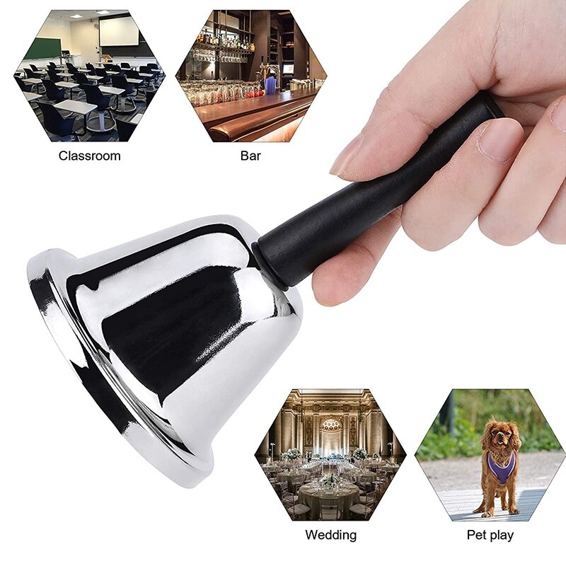Loud Hand Bell, 2 Pack Silver Steel Hand Bells Dinner Bells for Inside Classroom Bell, for Food Line, Alarm, Ringing