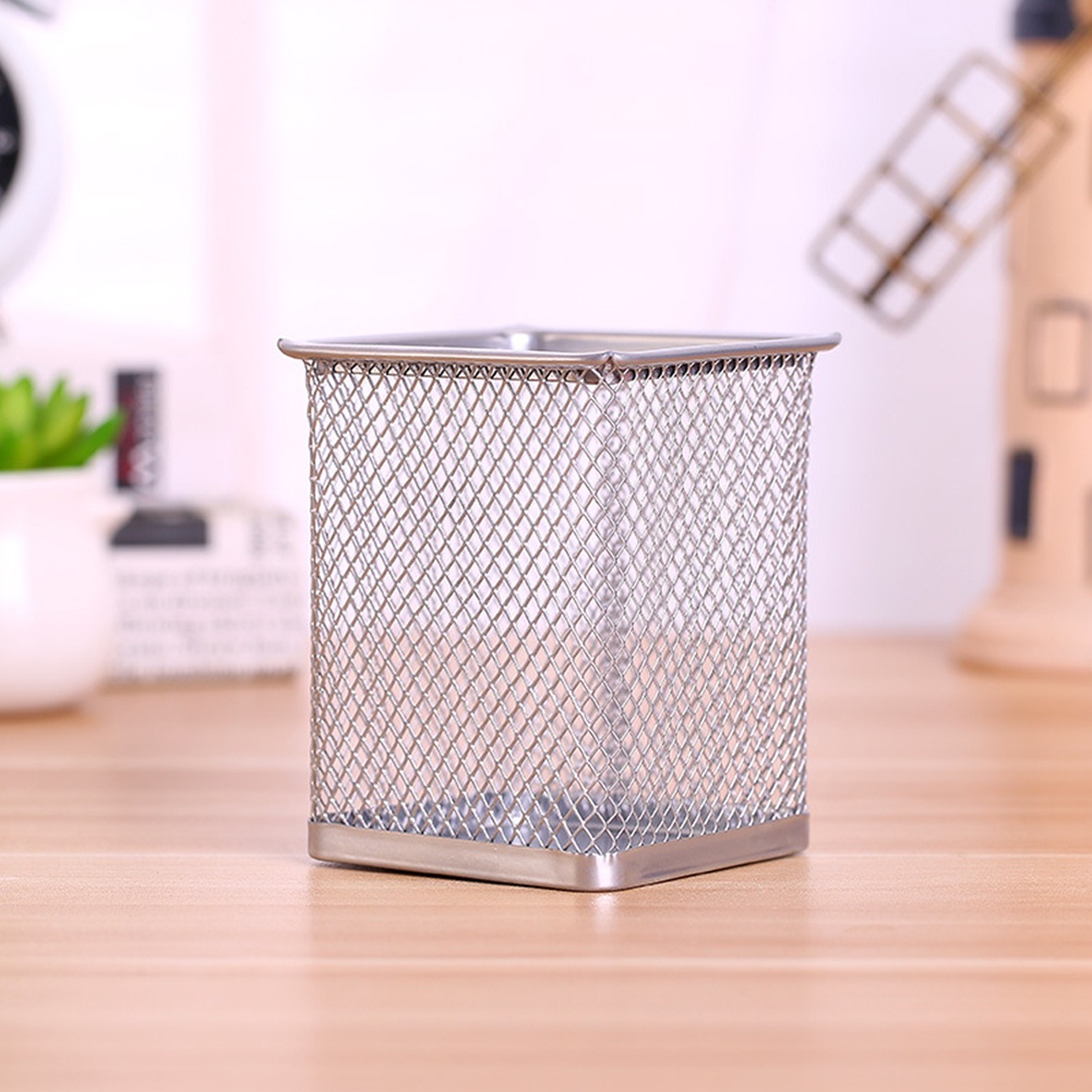 Pen Holder Brush Pot Container Pencil Storage Box Iron Wire Basket Home Office Stationery Storage Desktop Organizer