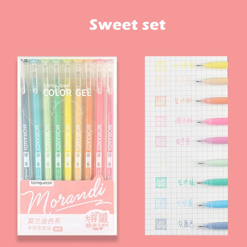 9 st morandi grå penna set multi färg gel bläck pennor vintage markör liner 0.5mm kulspets brevpapper kontor skola  a6037: Sött set