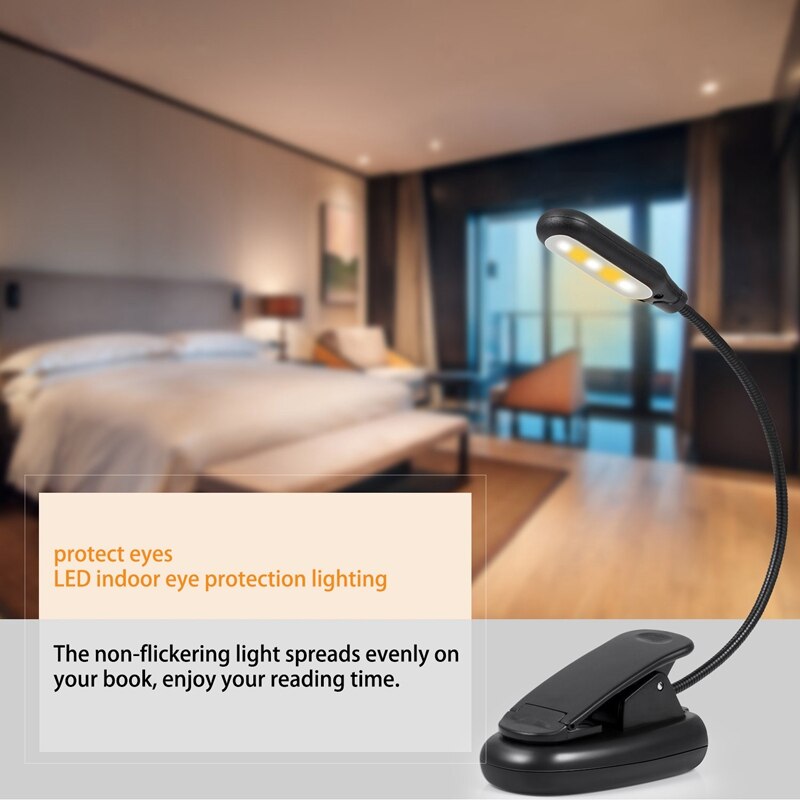 5 Led Boek Licht, Usb 3 Helderheid Niveaus Clip Leeslamp,, flexibele Clip On Book Light Reading