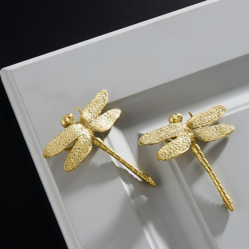 Pure Copper Dragonfly Handles Gold Drawer Cabinet Door Cupboard Pulls Knobs