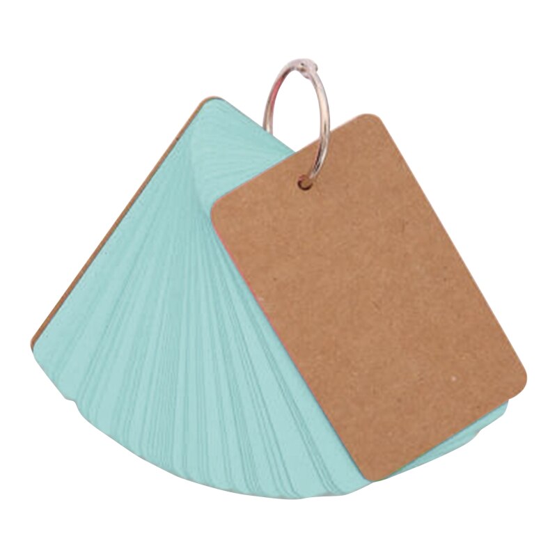 100 Sheets Heavy Index Cards Blank Study Cards with Binder Ring Memo Card DIY Note Book Message Card with Loose Leaf Ring: Blue