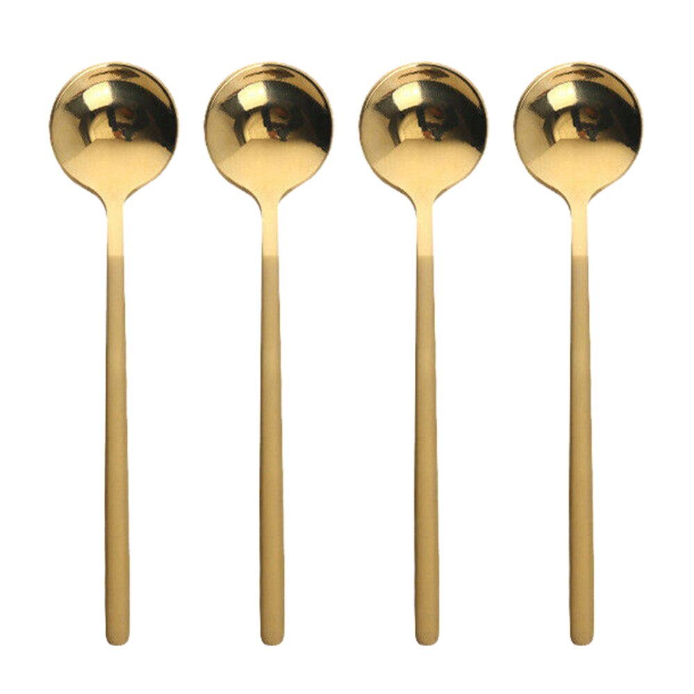 4pcs Tea Spoons Stainless Steel Small Coffee Spoons Gold Tableware Cutlery Unique Gold Small Dessert Spoon: Gold