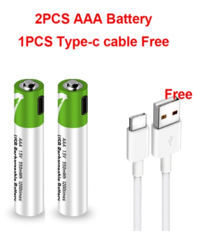1.5V Mirco USB Rechargeable Battery 550mwh AAA Toys Remote controller batteries Lithium Polymer Battery: 2 PCS AAA and cable